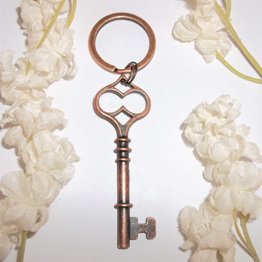 Keychain Keyring Key Ring Chain Copper Skeleton Key Boho Style Gift Idea A686